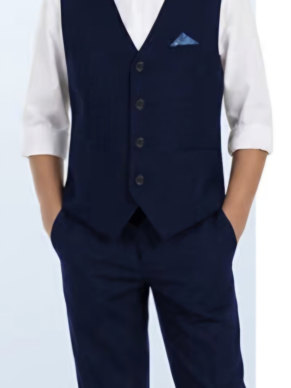 Nautica Boys Navy Vest and Pants Set with Light Blue Pocket Square